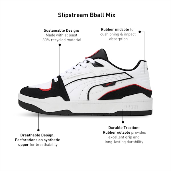 Slipstream Bball Mix Unisex Sneakers, PUMA White-PUMA Black, extralarge-IND
