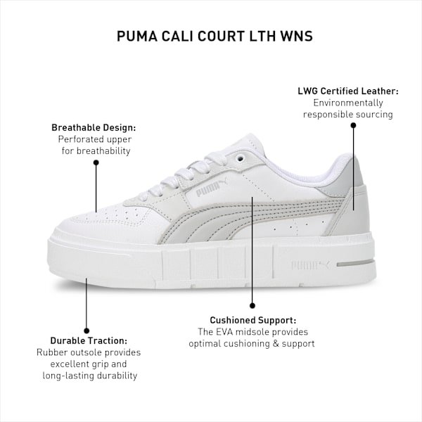 Cali Court Leather Women's Sneakers, PUMA White-Cool Light Gray, extralarge-IND