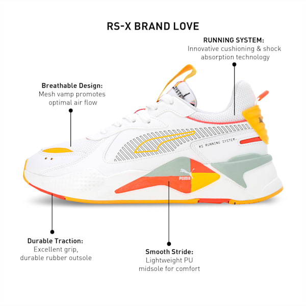 RS-X Brand Love Unisex Sneakers, PUMA White-Yellow Sizzle, extralarge-IND