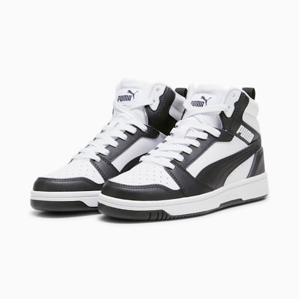 Tenis Rebound V6 Mid para adolescentes, PUMA White-PUMA Black-Shadow Gray, extralarge