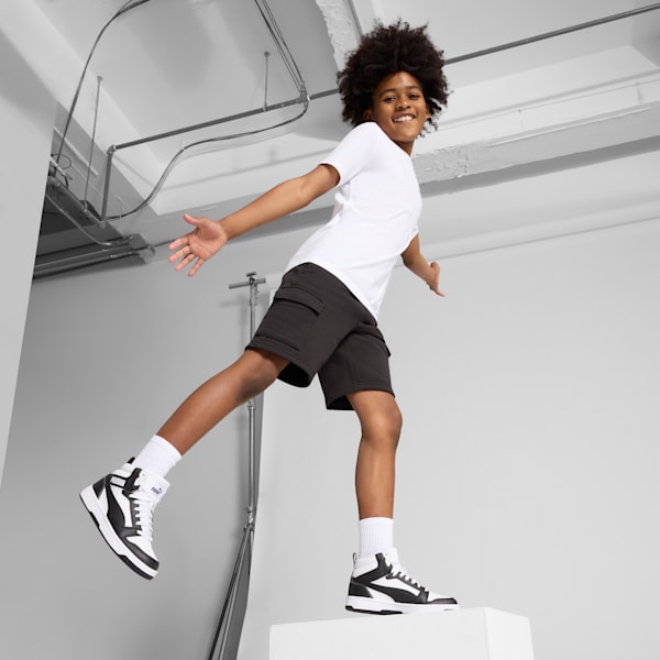 Tenis Rebound V6 Mid para adolescentes, PUMA White-PUMA Black-Shadow Gray, extralarge