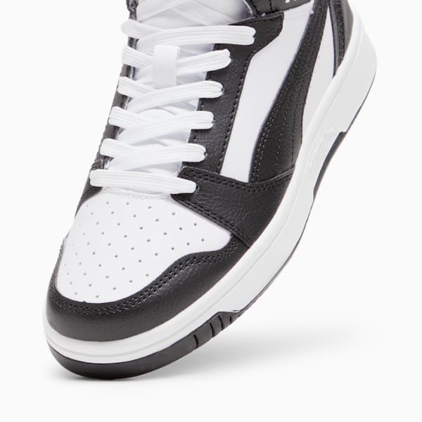 Tenis Rebound V6 Mid para adolescentes, PUMA White-PUMA Black-Shadow Gray, extralarge