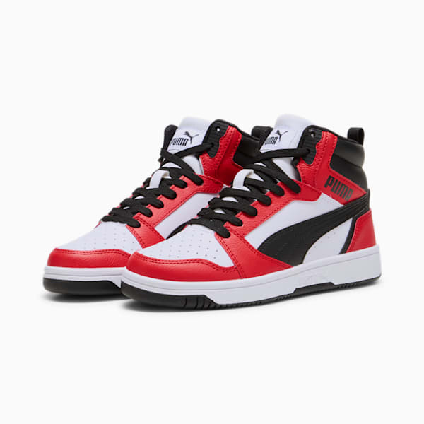 Chaussures Rebound V6 Enfant et Adolescent, PUMA White-PUMA Black-For All Time Red, extralarge