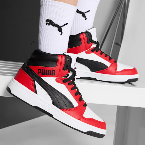 Chaussures Rebound V6 Enfant et Adolescent, PUMA White-PUMA Black-For All Time Red, extralarge