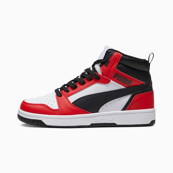 Chaussures Rebound V6 Enfant et Adolescent, PUMA White-PUMA Black-For All Time Red, extralarge