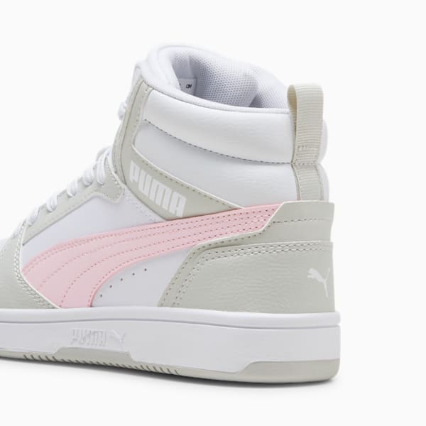 Rebound V6 Mid Big Kids' Sneakers, PUMA White-Frosty Pink-Sedate Gray, extralarge