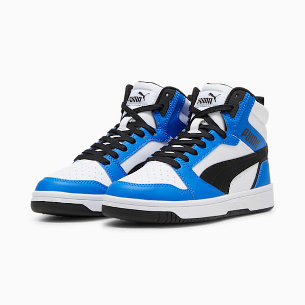 Tenis Rebound V6 Mid para adolescentes, PUMA White-PUMA Black-Racing Blue, extralarge