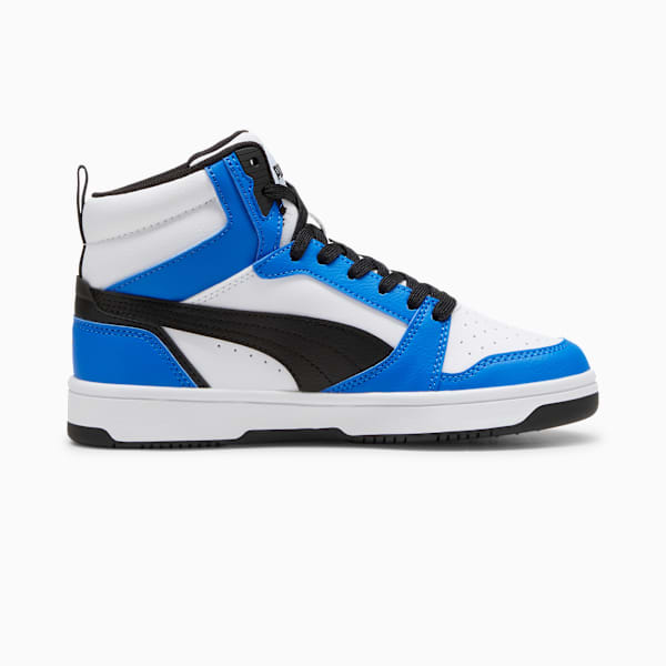 Rebound V6 Big Kids' Mid Top Sneakers, PUMA White-PUMA Black-Racing Blue, extralarge