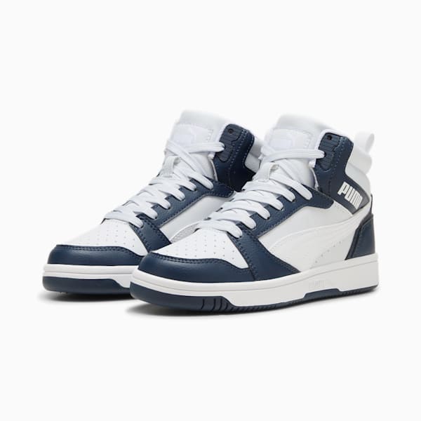 Rebound V6 Mid Big Kids' Sneakers, Club Navy-PUMA White-Silver Mist, extralarge