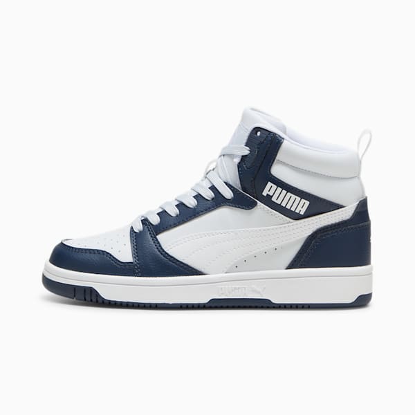 Rebound V6 Mid Big Kids' Sneakers, Club Navy-PUMA White-Silver Mist, extralarge