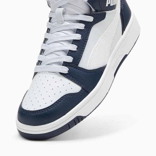 Rebound V6 Mid Big Kids' Sneakers, Club Navy-PUMA White-Silver Mist, extralarge