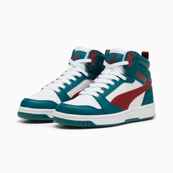 Tenis Rebound V6 Mid para adolescentes, Cold Green-Alpine Snow-Intense Red, extralarge