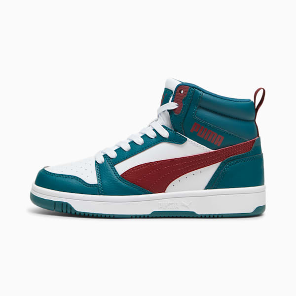 Tenis Rebound V6 Mid para adolescentes, Cold Green-Alpine Snow-Intense Red, extralarge