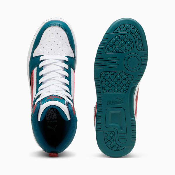 Tenis Rebound V6 Mid para adolescentes, Cold Green-Alpine Snow-Intense Red, extralarge