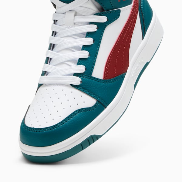 Tenis Rebound V6 Mid para adolescentes, Cold Green-Alpine Snow-Intense Red, extralarge
