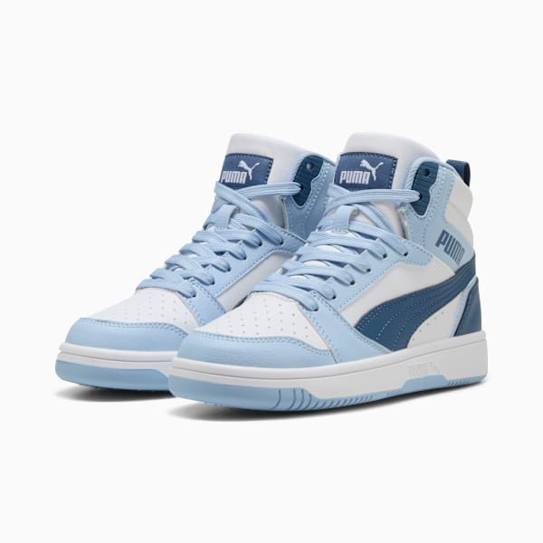 Rebound V6 Big Kids' Mid Top Sneakers, PUMA White-Dark Indigo-Haute Tropic, extralarge