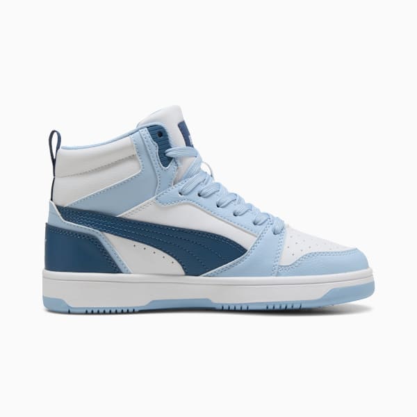 Rebound V6 Big Kids' Mid Top Sneakers, PUMA White-Dark Indigo-Haute Tropic, extralarge