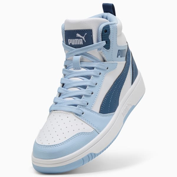 Rebound V6 Big Kids' Mid Top Sneakers, PUMA White-Dark Indigo-Haute Tropic, extralarge