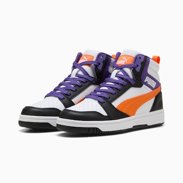 Tenis Rebound V6 Mid para adolescentes, PUMA White-Orange Glo-PUMA Black, extralarge