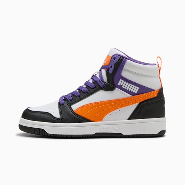 Tenis Rebound V6 Mid para adolescentes, PUMA White-Orange Glo-PUMA Black, extralarge