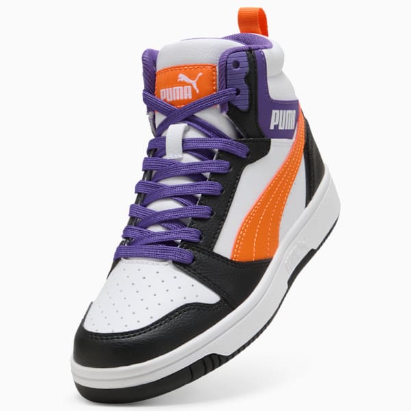 Tenis Rebound V6 Mid para adolescentes, PUMA White-Orange Glo-PUMA Black, extralarge