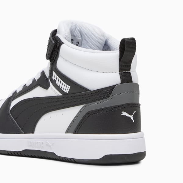 Tenis Rebound V6 Mid para niños, PUMA White-PUMA Black-Shadow Gray, extralarge