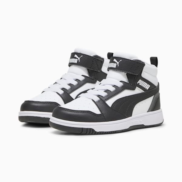 Tenis Rebound V6 Mid para niños, PUMA White-PUMA Black-Shadow Gray, extralarge