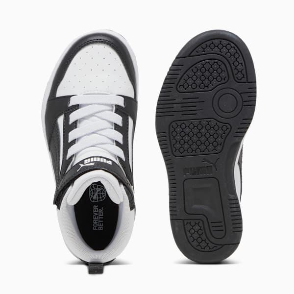 Rebound V6 Little Kids' Easy On Mid-Top Sneakers, PUMA White-PUMA Black-Shadow Gray, extralarge