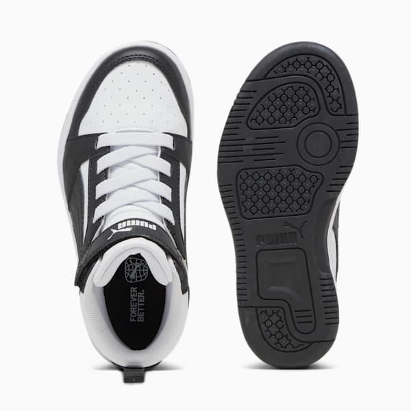 Tenis Rebound V6 Mid para niños, PUMA White-PUMA Black-Shadow Gray, extralarge