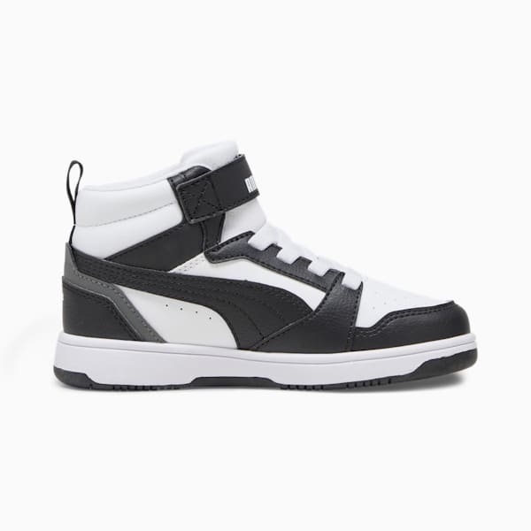 Rebound V6 Mid Little Kids' Sneakers, PUMA White-PUMA Black-Shadow Gray, extralarge