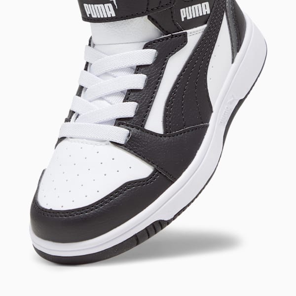 Rebound V6 Little Kids' Easy On Mid-Top Sneakers, PUMA White-PUMA Black-Shadow Gray, extralarge
