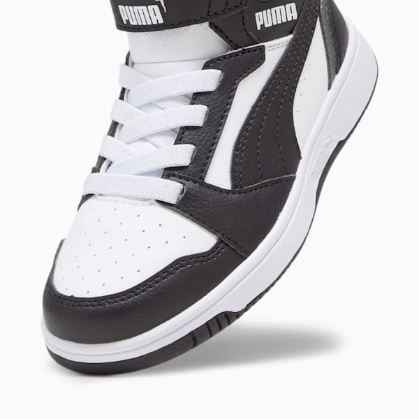 Rebound V6 Mid Little Kids' Sneakers, PUMA White-PUMA Black-Shadow Gray, extralarge