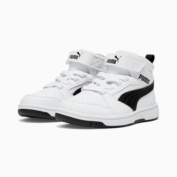 Rebound V6 Mid Little Kids' Sneakers, PUMA White-PUMA Black, extralarge