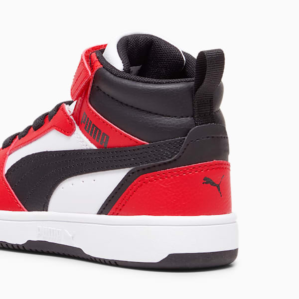 Tenis Rebound V6 Mid para niños, PUMA White-PUMA Black-For All Time Red, extralarge
