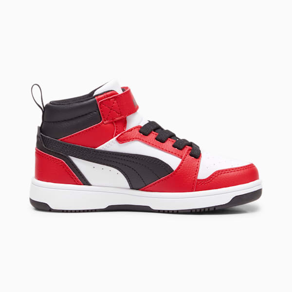 Tenis Rebound V6 Mid para niños, PUMA White-PUMA Black-For All Time Red, extralarge