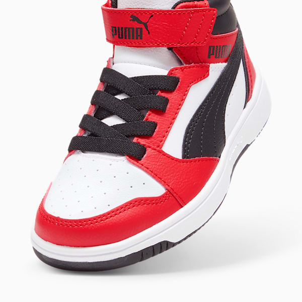 Tenis Rebound V6 Mid para niños, PUMA White-PUMA Black-For All Time Red, extralarge