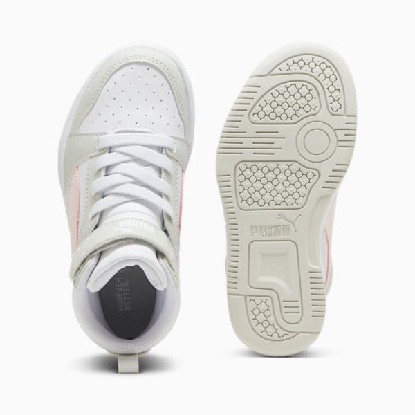 Rebound V6 Mid Little Kids' Sneakers, PUMA White-Frosty Pink-Sedate Gray, extralarge