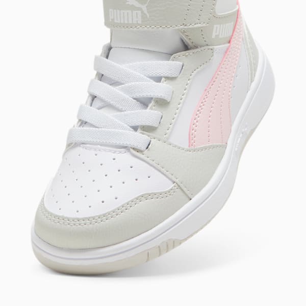 Rebound V6 Mid Little Kids' Sneakers, PUMA White-Frosty Pink-Sedate Gray, extralarge