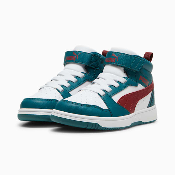 Rebound V6 Mid Little Kids' Sneakers, Cold Green-Alpine Snow-Intense Red, extralarge