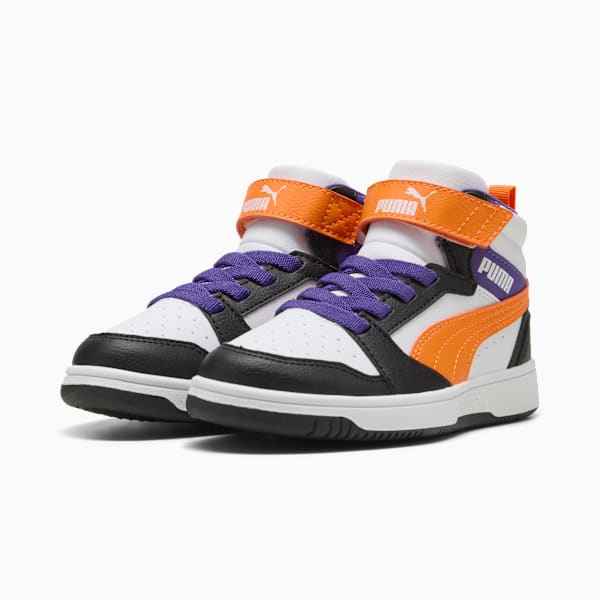 Rebound V6 Mid Little Kids' Sneakers, PUMA White-Orange Glo-PUMA Black, extralarge