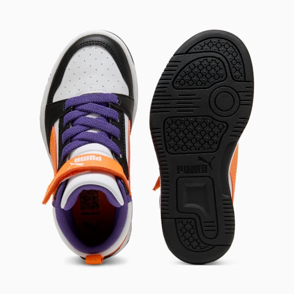 Rebound V6 Mid Little Kids' Sneakers, PUMA White-Orange Glo-PUMA Black, extralarge