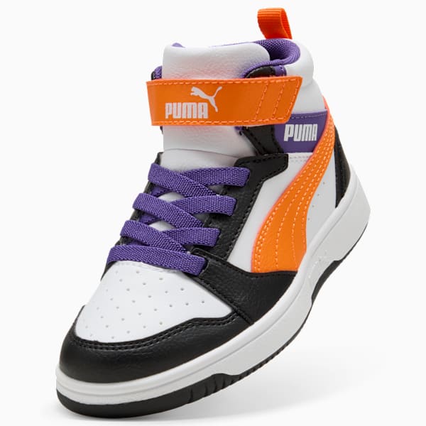 Rebound V6 Mid Little Kids' Sneakers, PUMA White-Orange Glo-PUMA Black, extralarge