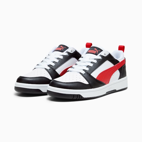 Tenis Rebound V6 Lo para adolescentes, PUMA White-For All Time Red-PUMA Black, extralarge