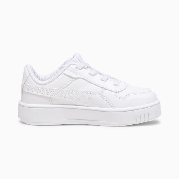 White PUMA trainers for youth, featuring a flat sole and lace-up fastening.