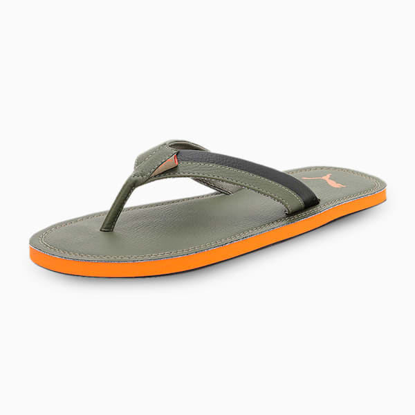Premium comfort Men's Sandals, Burnt Olive-PUMA Black-Vibrant Orange