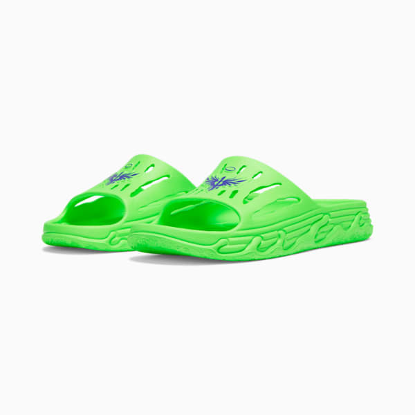 PUMA x LAMELO BALL LaFrancé MB.03 Basketball Slides, Green Gecko-Prism Violet, extralarge