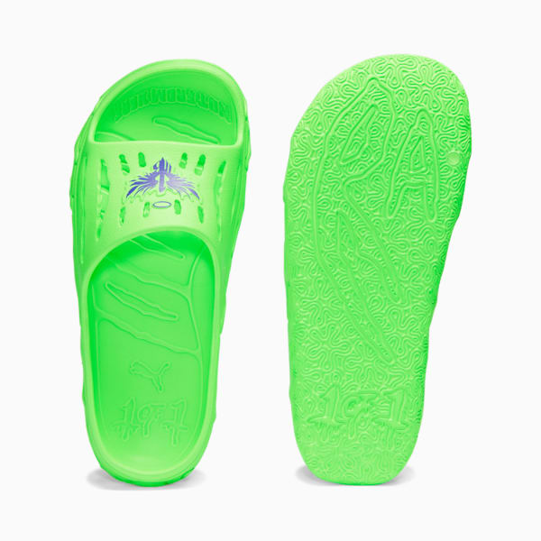 PUMA x LAMELO BALL LaFrancé MB.03 Basketball Slides, Green Gecko-Prism Violet, extralarge