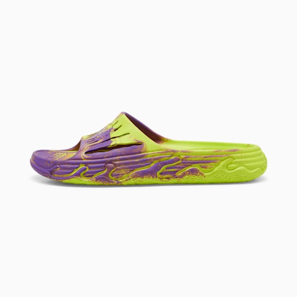 PUMA x LAMELO BALL MB.03 Basketball Slides, Safety Yellow-Purple Glimmer, extralarge