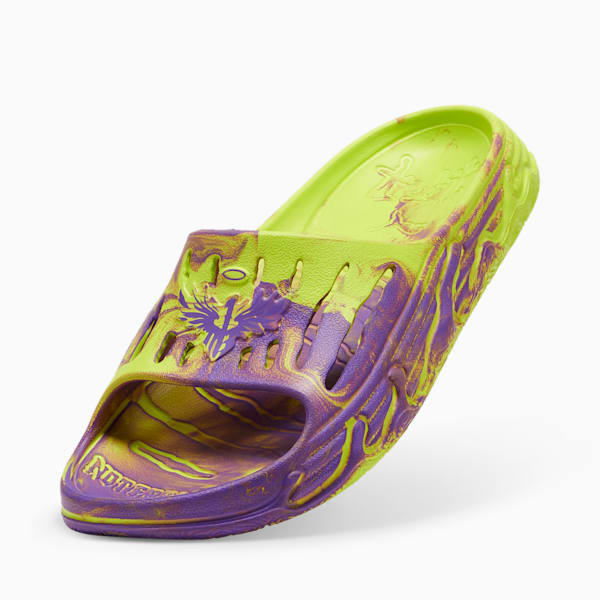MB.03 Basketball Slides, Safety Yellow-Purple Glimmer, extralarge