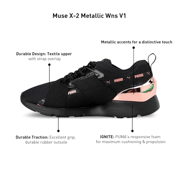 Muse X-2 Metallic V1 Women's Sneakers, PUMA Black-PUMA Black-Copper Rose, extralarge-IND